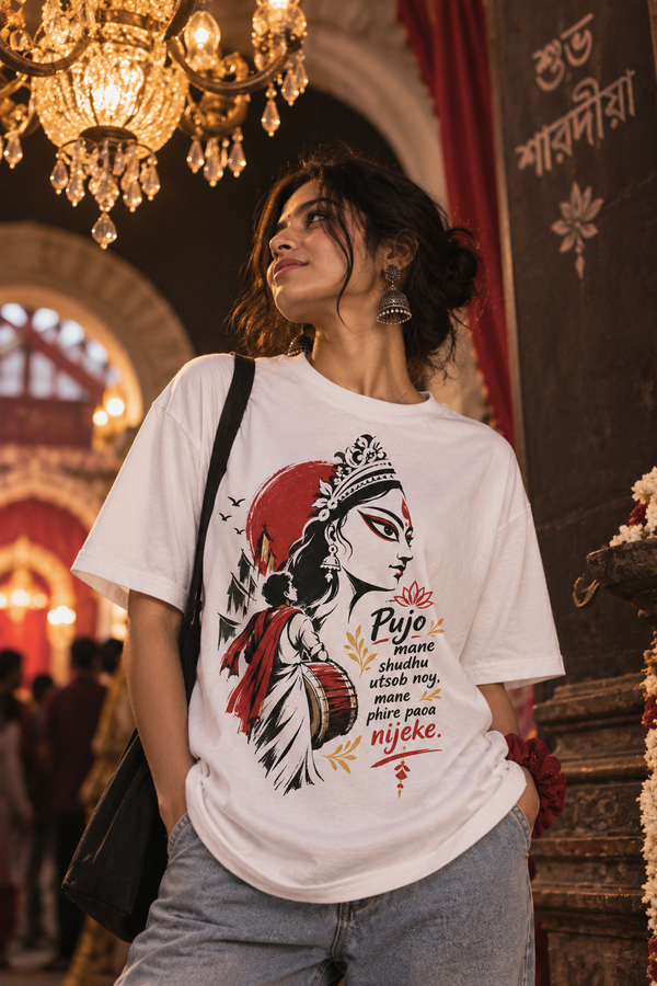 Pujo Mane Shudhu Utsob Noy Durga Puja Regular Fit T-Shirt