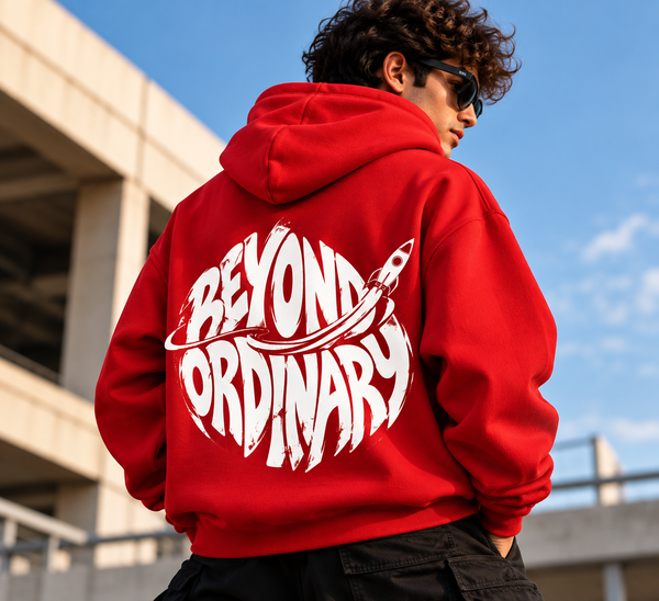 Beyond Ordinary — Oversized Red Hoodie 🚀